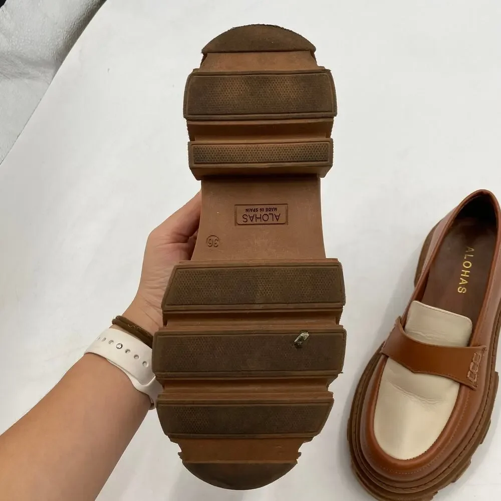 Alohas Tan & white trailblazers bicolor leather chunky loafers - Picture 9 of 11